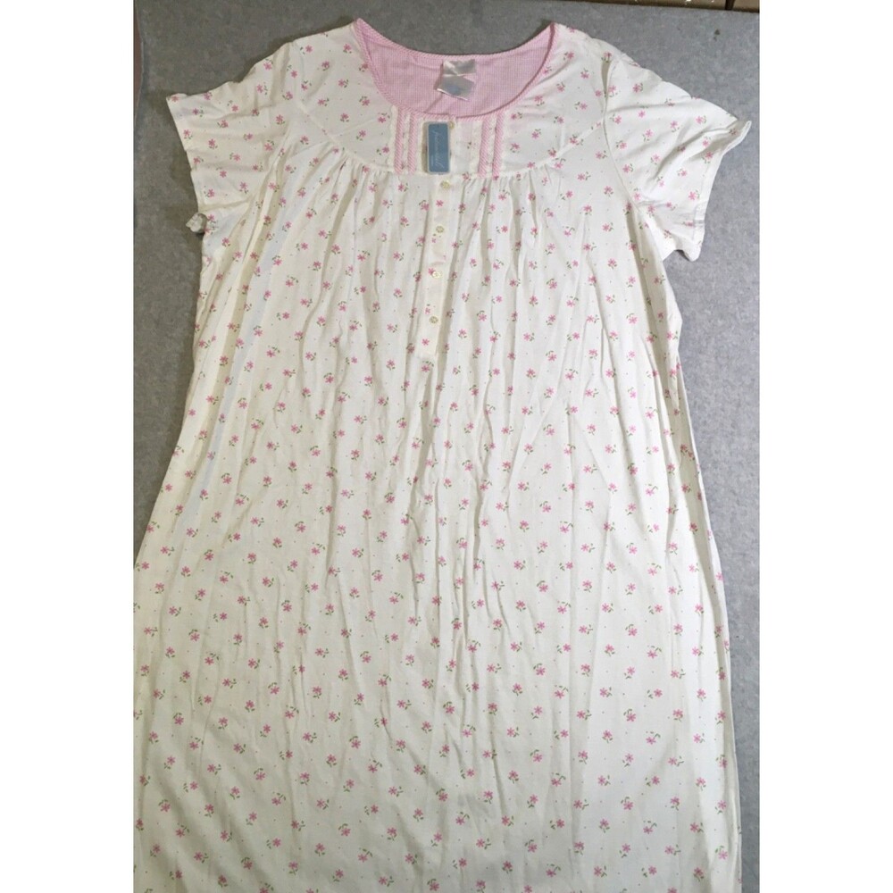 NWT Fundamentals Womens 3X Cotton White Floral Sleepwear Nightgown Cap Sleeve